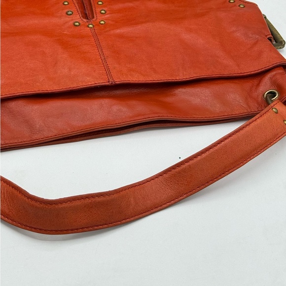 Tank Orange Leather Shoulder Bag w/ Brass Stud & Buckle Detail - 2000’s - Picture 16 of 16
